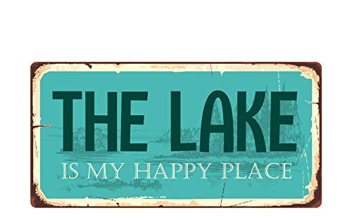 Deerts 2582HS Schild mit Aufschrift "The Lake is My Happy Place", Aluminium, 12,7 x 25,4 cm von Deerts
