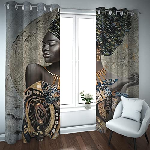 Deertweet Home Afrika Amerika Frau porträt fenstervorhang paneele braun sichtschutzvorhang energiesparvorhang für Sommer Schlafzimmer tülle top 2 paneele H229xB168 von Deertweet Home