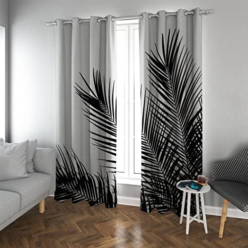 Deertweet Home Blätter-Vorhänge, Blätter, Schwarz und Grau, minimalistische Verdunkelungsvorhänge für Büro und Wohnen, bieten Privatsphäre, energieeffiziente Fenstervorhänge, 2 Paneele H138xB132 von Deertweet Home