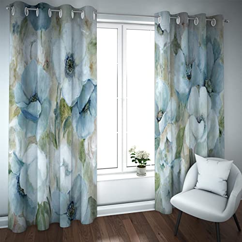 Deertweet Home Blaue Blumenvorhänge Pflanze Garten Blumendruck Vorhänge für Wohnzimmer Energieeffizientes Schlafzimmer Einfach Hängende Fenstervorhänge 2 Panel Set H190xB100 von Deertweet Home
