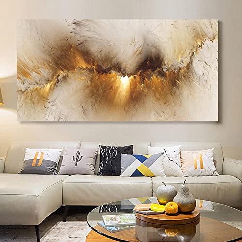 Deertweet Home Extra großes Leinwandbild Wandbild Goldene Risse Panoramabild für Büro Wohnzimmer unabhängiges Denken Linien Natur Himmel hellgrau Wolkenbilder60x135cm(23.6"x53.1") innerer Rahmen von Deertweet Home