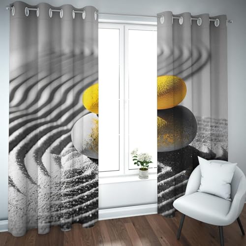 Deertweet Home Strandblick Verdunkelungsvorhänge Gestapelte Steine in geharktem Sand Fenstervorhänge für Wohnzimmer Schlafzimmer Badezimmer Trennvorhang 2 Paneele H190xB100 von Deertweet Home
