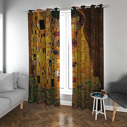 Deertweet Home Vintage Vorhänge Gold Abstrakte Klimt Ölgemälde Fenster Vorhänge Zimmer Verdunkelung Zimmer Vorhänge 2 Paneele für Wohnzimmer H229xB117 von Deertweet Home