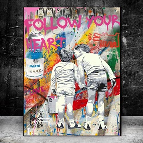 Follow Your Heart Banksy Leinwandposter Bürodekoration Moderne Graffiti-Kunst Leinwandkunst Raumdekoration Inspirierende Drucke Heimdekoration 110 x 70 cm (43,3 "x 27,5") Innenrahmen von Deertweet Home