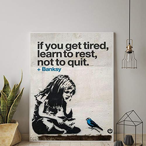 Girl Blue Bird Banksy Graffiti Street Wall Art Motivational Motto Canvas Paintings Office Decor Retro Canvas Art Bedroom Decor 90x60cm(35.4"x23.6") Innenrahmen von Deertweet Home