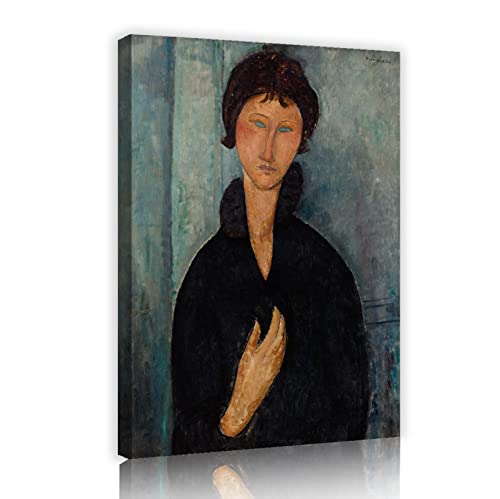 Klassische Kunst Reproduktionen Femme Aux Yeux Bleus von Amedeo Modigliani Leinwand Drucke Wandkunst Gemälde Wunderschöne Wohnkunst Dekor 40x25cm (15.7 "x9.8") Innenrahmen von Deertweet Home