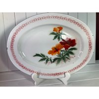 Emaille Tablett Oval Bumper Ernte Blumenmuster Made in China Vintage Servierplatte Servieren von DeesNewOldGems