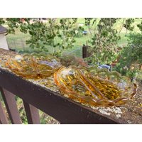 Geschirr Anchor Hocking Amber Glass Relish Dish Vintage Serviertablett Starburst Geteilte Glasschale 2Er Set Fairfield von DeesNewOldGems