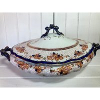 Halbporzellan Wedgwood Phyllis Rost Kobalt Bedeckt Oval Gemüseschale Vintage Made in England Antik von DeesNewOldGems