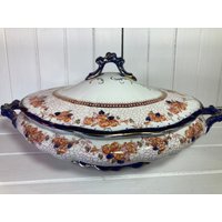 Halbporzellan Wedgwood Phyllis Rost Kobalt Bedeckt Oval Gemüseschale Vintage Made in England Antik von DeesNewOldGems