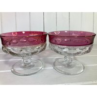 King's Crown-Rubine Flashed Tiffin-Franciscan Stemware Glasses Gläser Vintage Sorbet Bowl Dessert Cup 2Er-Set von DeesNewOldGems