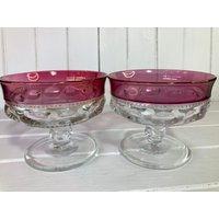 Königskrone-Rubin Überblitzte Tiffin-Franciscan Stemware Glaswaren Gläser Vintage Sorbet Bowl Dessert Cup Set Von 2 von DeesNewOldGems