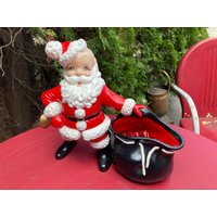 Santa, Keramik, Weihnachtsmann, Tasche, Weihnachten, Signiert, Figurine, Chalkware, Statue, Dekoration, Schimmel, Atlanta von DeesNewOldGems