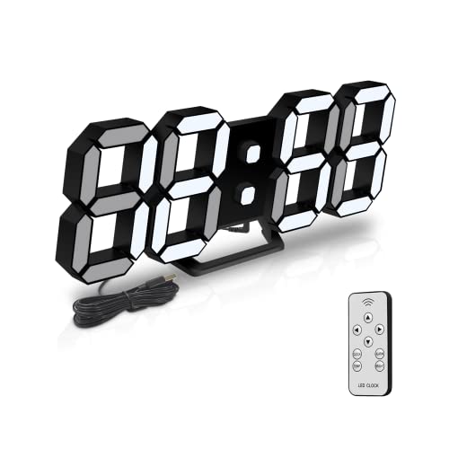 Deeyaple LED Wanduhr Digital Wecker 3D Uhr Dimmbar Snooze Modern USB 12/24Stunden Datum Temperaturanzeige Loop Display Fernbedienung Nachtlicht Wohnzimmer Küche Schlafzimmer Büro 25cm Schwarz von Deeyaple