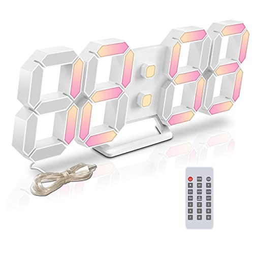 Deeyaple LED Wanduhr Digital Wecker 3D Uhr Dimmbar Snooze USB 12/24Stunden Datum Temperaturanzeige Fernbedienung Nachtlicht Wohnzimmer Küche Schlafzimmer Büro 25cm (Bunt) von Deeyaple