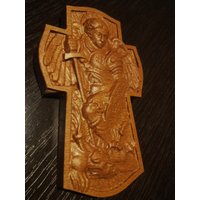 Erzengel Michael Holz Schnitzen Kreuz Christian 4x6 "' von DefConStudio
