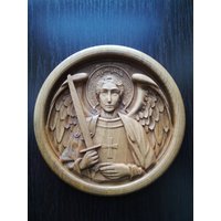 st Erzengel Michael Holz Geschnitzte Ikone Wohnkultur von DefConStudio