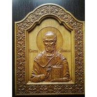 st. Nikolaus Holz Geschnitzte Religiöse Ikone von DefConStudio