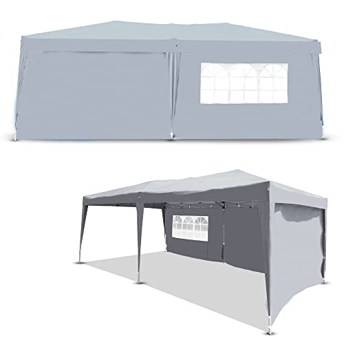 Defacto® Pavillon 3x6m Faltpavillon Gartenzelt Partyzelt Garten, Popup, PVC-Oxford -100% wasserdicht, 3- Seitenwand (3volle Wand in 3m und 1 Fenster) Tragetasche mit Seile und Nagel, GRAU von DEFACTO