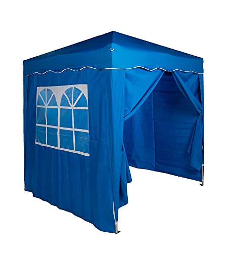 Defacto Pavillon Gartenzelt Pop Up Zelt Partyzelt Gartenpavillon 2x2m Faltpavillon, UV-Schutz 50+, 100% Wasserdicht, Inkl. 4 Seitenteile, Tragetasche mit Seile und Heringe (BLAU) von DEFACTO