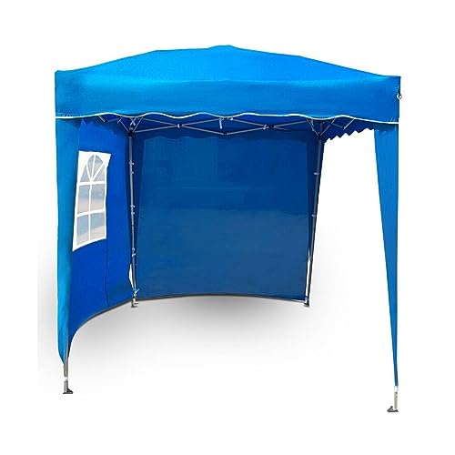 Defacto Pavillon Gartenzelt Pop Up Zelt Partyzelt Gartenpavillon 2x2m Faltpavillon, UV-Schutz 50+, 100% Wasserdicht, Inkl. 2 Seitenteile, Tragetasche mit Seile und Heringe (BLAU) von DEFACTO