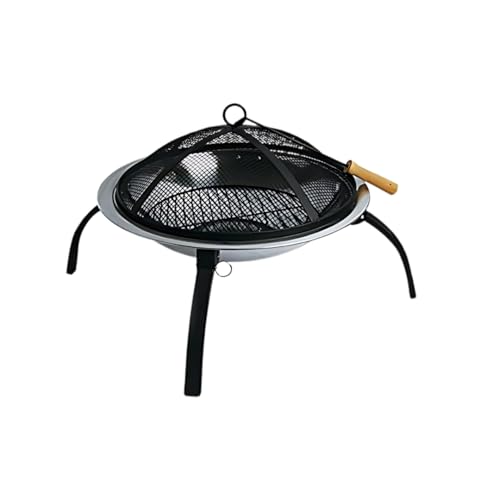Defacto Feuerstelle Ø 58cm Edelstahl | Hakenfunken, Feuerschale, Feuerkorb | Multifunktional 2-in-1 für Outdoor Camping Versorgung mit Rundform (DF-FS2150) von DEFACTO