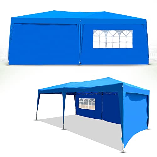 Defacto Pavillon 3x6m Stabil Gartenpavillon Faltpavillon - Polyester UV-Schutz 100% Wasserdicht mit 3 Seitenteilen, Partyzelt pop up Zelt Garten Faltbar, Tragetasche mit Seile und Heringe (BLAU) von DEFACTO