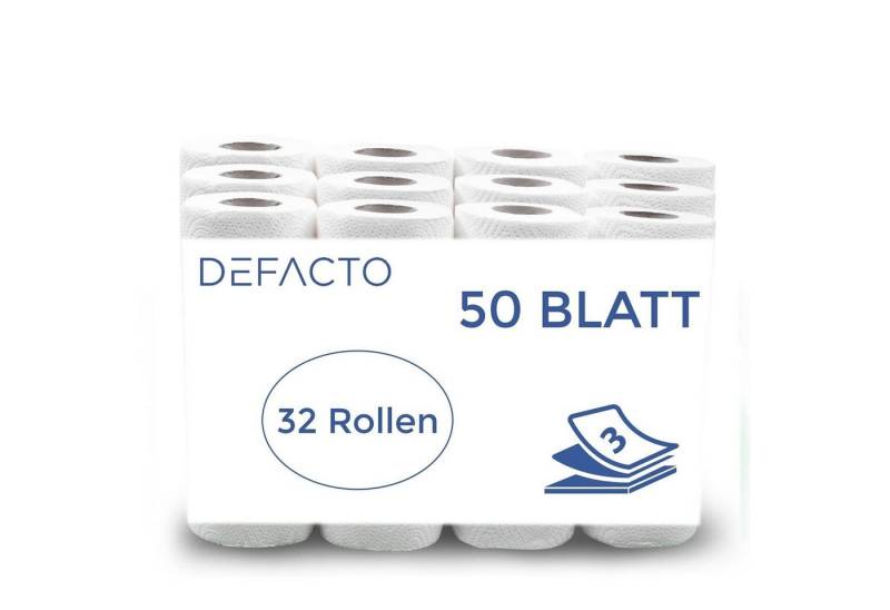 Defactoshop Papierküchenrolle 32 oder 64 Rollen Küchenrollen Küchenkrepp 3 lagig Zellstoff 50 Blatt (32-St) von Defactoshop