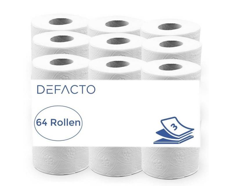 Defactoshop Toilettenpapier 64 x Toilettenpapier Klopapier WC-Papier 3-lagig 150 BlattZellstoff (64-St), 64 Rollen von Defactoshop