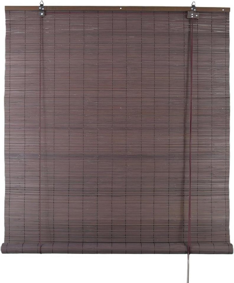 Seitenzugrollo Bambus Raffrollo Bambusraffrollo Stil Holzrollo Sichtschutz, Defactoshop, Haken und Ösen von Defactoshop