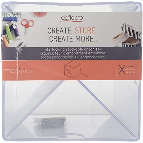 Deflecto Stapelbarer Würfel-Organizer mit Kreuz-Trennwand, Schreibtisch- und Bastelorganizer, transparent, herausnehmbare Trennwände, 15,2 cm B x 15,2 cm H x 15,2 cm T (350201CR) von Deflecto
