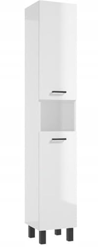 .Deftrans - Badezimmer Hochschrank – Badschrank schmal 30 cm breit, Weiß Hochglanz, stehend auf schwarzen Füßen, 174x30x28 cm, 2 Türen & offenes Fach, Metallgriffe, für kleine Bäder, Selbstmontage .Deftrans - Badezimmer Hochschrank – Badschrank schmal 30 cm breit, Weiß Hochglanz, stehend auf schwarzen Füßen, 174x30x28 cm, 2 Türen & offenes Fach, Metallgriffe, für kleine Bäder, Selbstmontage von .Deftrans