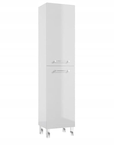 .Deftrans - Badschrank 170x40 cm stehend – Hochschrank für Badezimmer schmal & hoch – 40x30 cm - Weiß mit Eiche-Dekor – 4 Fächer mit Türen – Modernes Badmöbel für kleine Bäder – pflegeleicht & stabil von .Deftrans