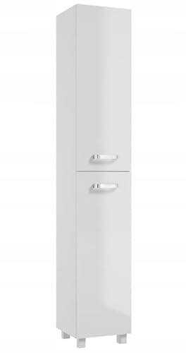 .Deftrans - Badschrank Hochglanz Weiß 170x30 cm – Schmaler Hochschrank fürs Badezimmer mit 4 Einlegeböden – Stehender Badezimmerschrank Hoch – Badmöbel Modern für kleine Bäder von .Deftrans
