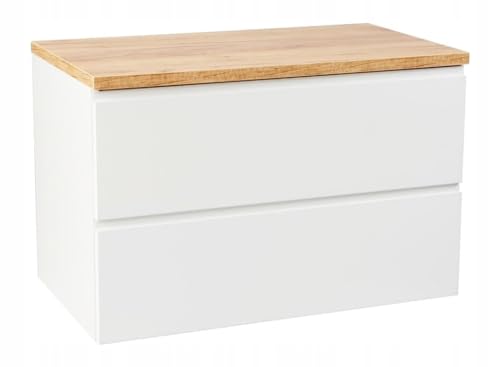 .Deftrans Domodomo Badezimmerschrank mit Aufsatz, 80 x 50 x 45,8 cm weißer Schrank für Waschtischaufsatz, Badezimmer-Hängeschrank - Badezimmerschrank mit Eichenaufsatz von .Deftrans