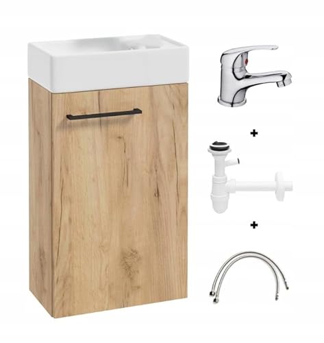 Deftrans Domodomo Badezimmerschrank mit Waschbecken, Waschbeckenschrank 40 x 60 x 21,3 cm, Keramik-Waschbecken-Set, Wanddschrank für kleines Bad - Hängeschrank mit Waschbecken für das Gästebad von Deftrans
