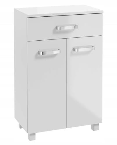 .Deftrans Freistehender Badezimmerschrank 50x78 cm Kommode mit Regal auf Füßen, weißer Glanz von .Deftrans