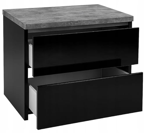 .Deftrans Schwarzer Badschrank 80x50 cm hängend mit Platte – Waschtischunterschrank, modern, Badezimmermöbel mit Stauraum von .Deftrans
