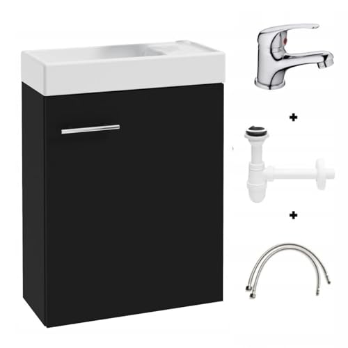 .Deftrans waschbecken gäste wc mit unterschrank 50 x 70 x 23 cm, gäste wc waschtisch, gästewaschbecken klein Set - waschbeckenunterschrank schwarz mit Siphon und Waschtischarmatur von .Deftrans