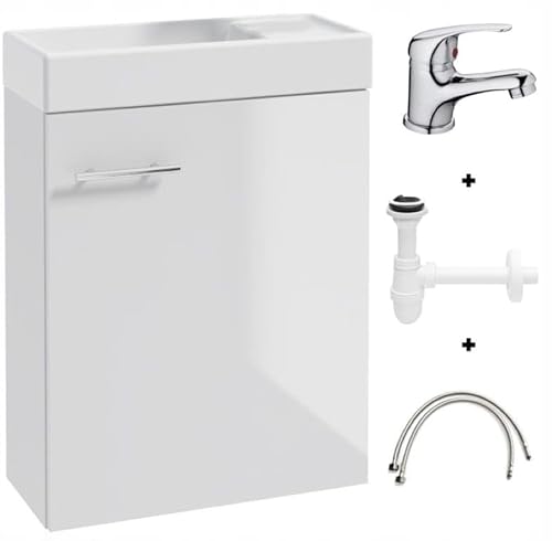.Deftrans waschbecken gäste wc mit unterschrank 50 x 70 x 23 cm, gäste wc waschtisch, gästewaschbecken klein Set - waschbeckenunterschrank weiß mit Siphon und Waschtischarmatur von .Deftrans