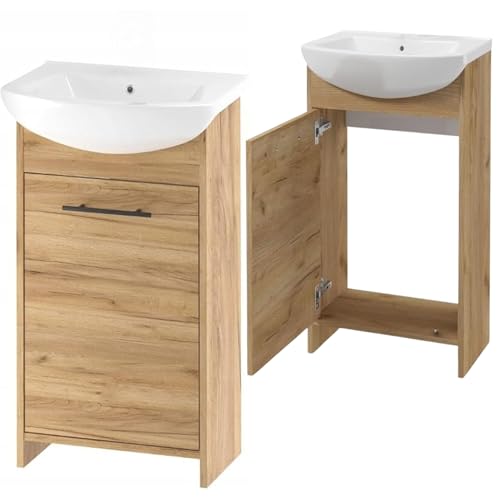 Deftrans waschbecken mit unterschrank 46,5 x 24,5 x 84 cm -waschtisch mit unterschrank, gäste wc waschbecken mit unterschrank 45 cm -badmöbel Set Holz von Deftrans