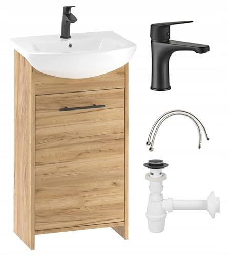 Deftrans waschbecken mit unterschrank 46,5 x 24,5 x 84 cm -waschtisch mit unterschrank Eiche, gäste wc waschbecken mit unterschrank und Waschtischarmatur 45 cm von Deftrans