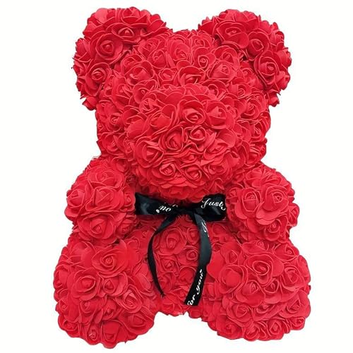 Deggelbam Der ROSENBÄR - Valentinstagsgeschenk für Ehefrau, Teddybär, Rosen, Blumenstrauß, Blumenbär, Geschenk, Geburtstagsgeschenk, Muttertagsgeschenk, Muttertag (von Partygeschenke24) (Rot) von Deggelbam