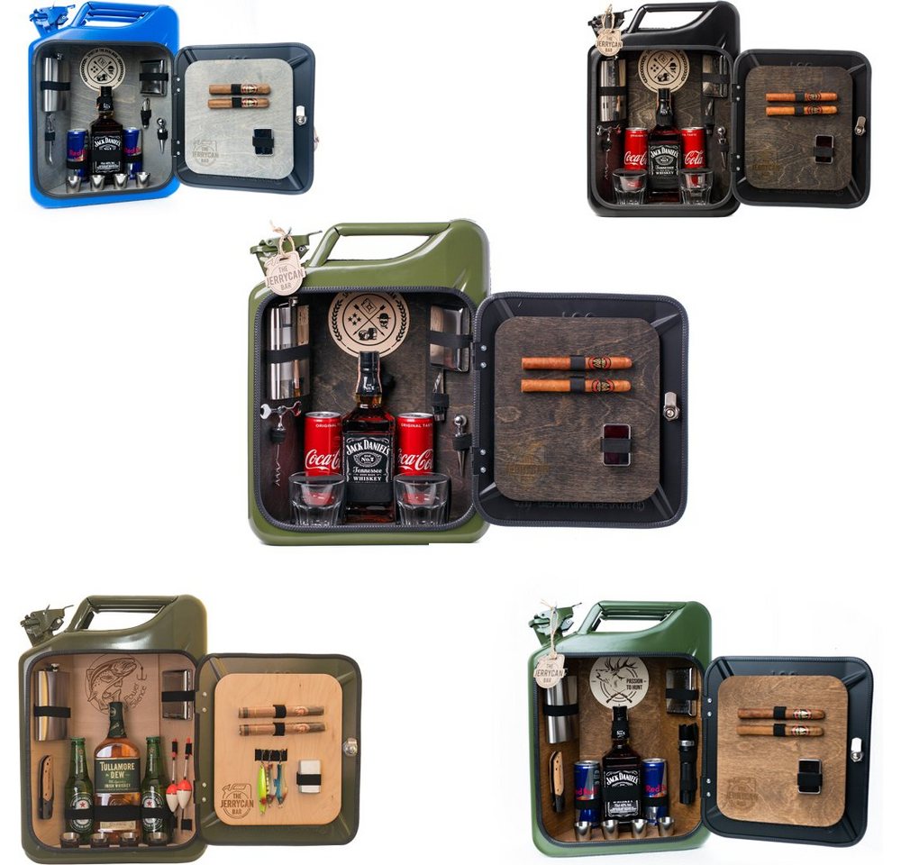 Deggelbam Flaschenregal ORIGINAL Männerhandtasche - JerryCan Bar Minibar, Geburtstagsgeschenk, Weihnachtsgeschenk oder Männergeschenk, Handgefertigt aus einem originalen 20 Liter US Army Kraftstoffkanister von Deggelbam