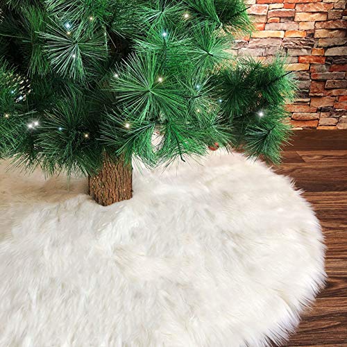 Deggodech 122cm Weihnachtsbaum Röcke Weiß Plüsch Weihnachtsbaum Rock Groß Weißer Rund Weihnachtsbaumdecke Fell Christbaumständer Teppich für Weihnachtsfeiertag Dekorationen (Weiß, 122cm/48zoll) von Deggodech