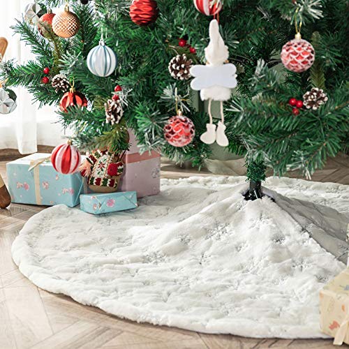 Deggodech 122cm Weihnachtsbaum Röcke Weißer Weihnachtsbaum Rock Weiß Plüsch Rund Weihnachtsbaumdecke Fell Christbaumständer Teppich für Weihnachtsfeiertag Dekorationen (Silber, 122cm/48zoll) von Deggodech
