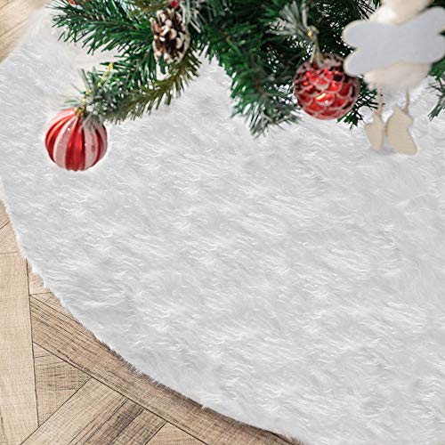 Deggodech 150cm Weihnachtsbaum Röcke Plüsch Weihnachtsbaum Rock Weiß Rund Weihnachtsbaumdecke Fell Christbaumständer Teppich für Weihnachtsfeiertag Dekorationen (Weiß, 150cm/59zoll) von Deggodech