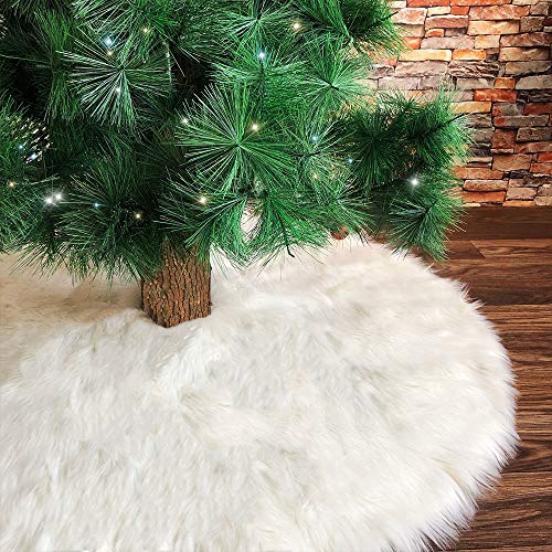 Deggodech 150cm Weihnachtsbaum Röcke Weiß Plüsch Weihnachtsbaum Rock Groß Weißer Rund Weihnachtsbaumdecke Fell Christbaumständer Teppich für Weihnachtsfeiertag Dekorationen (Weiß, 150cm/59zoll) von Deggodech