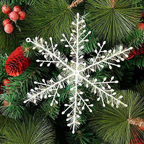 Deggodech 30 Stück Plastik Schneeflocken Deko Aufhängen weiß Weihnachtsbaum Hängende Ornamente Weihnachtsbaumschmuck Weihnachtsdeko (15cm) von Deggodech