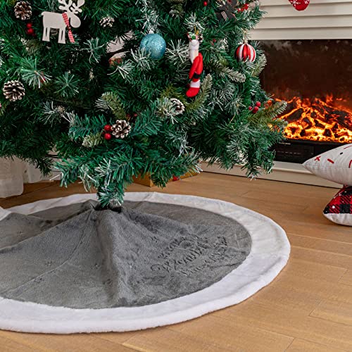 Deggodech 90cm Weihnachtsbaum Röcke Plüsch Weihnachtsbaum Rock Grau Weiß Kunstpelz Weihnachtsbaumdecke Fell Christbaumständer Teppich für Weihnachtsfeiertag Dekorationen (Grau, 90cm/35zoll) von Deggodech